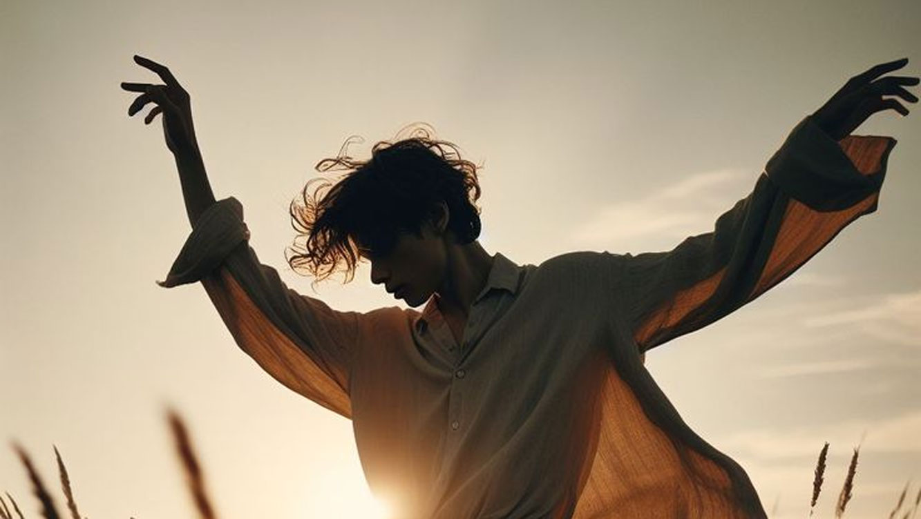 Tanzender Mann in der Abendsonne